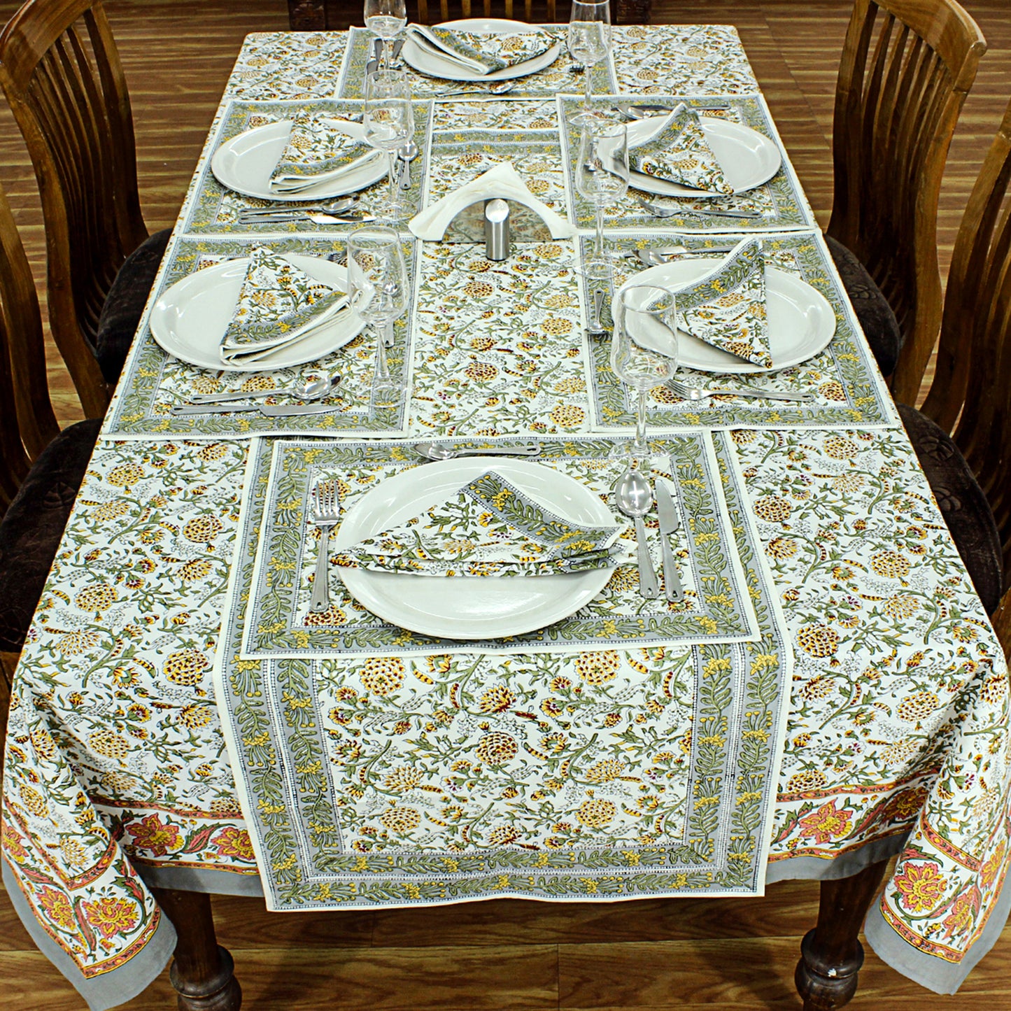 Indian Block Floral Print 100% Pure Cotton Cloth Tablecloth - My Store