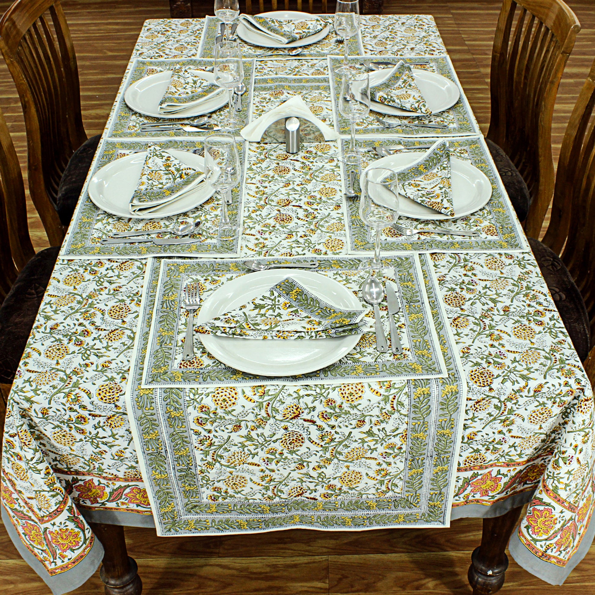 Indian Block Floral Print 100% Pure Cotton Cloth Tablecloth - My Store