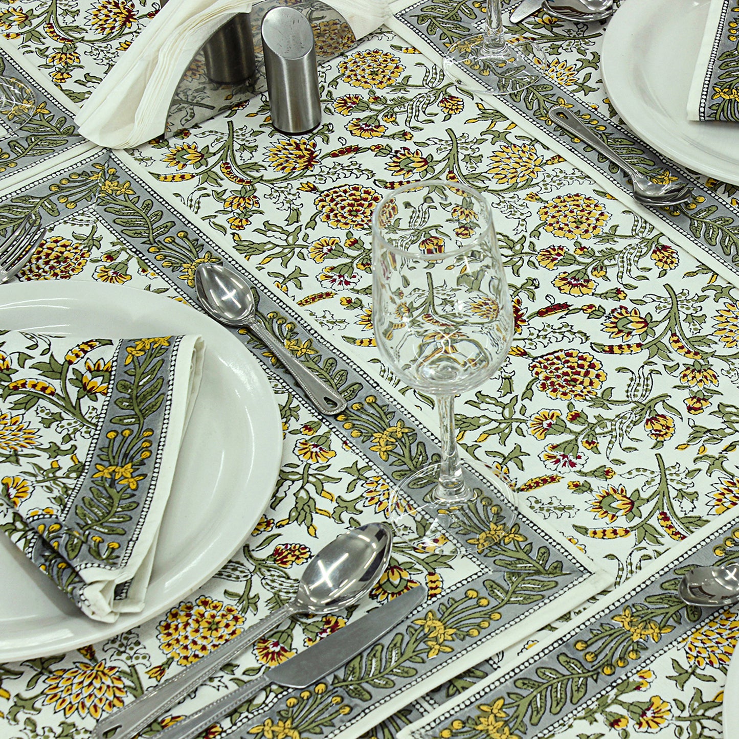 Indian Block Floral Print 100% Pure Cotton Cloth Tablecloth - My Store