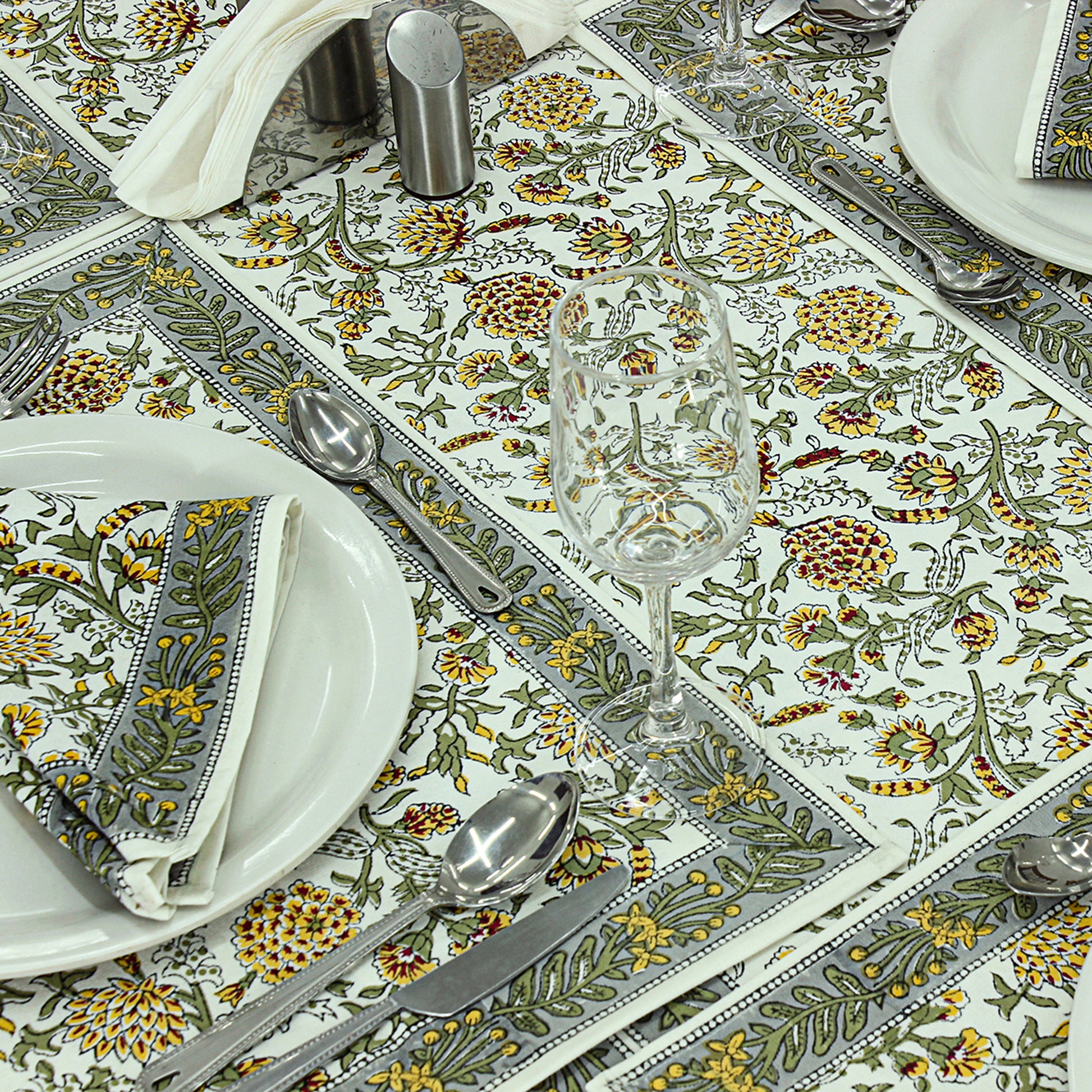 Indian Block Floral Print 100% Pure Cotton Cloth Tablecloth - My Store