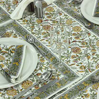 Indian Block Floral Print 100% Pure Cotton Cloth Tablecloth - My Store