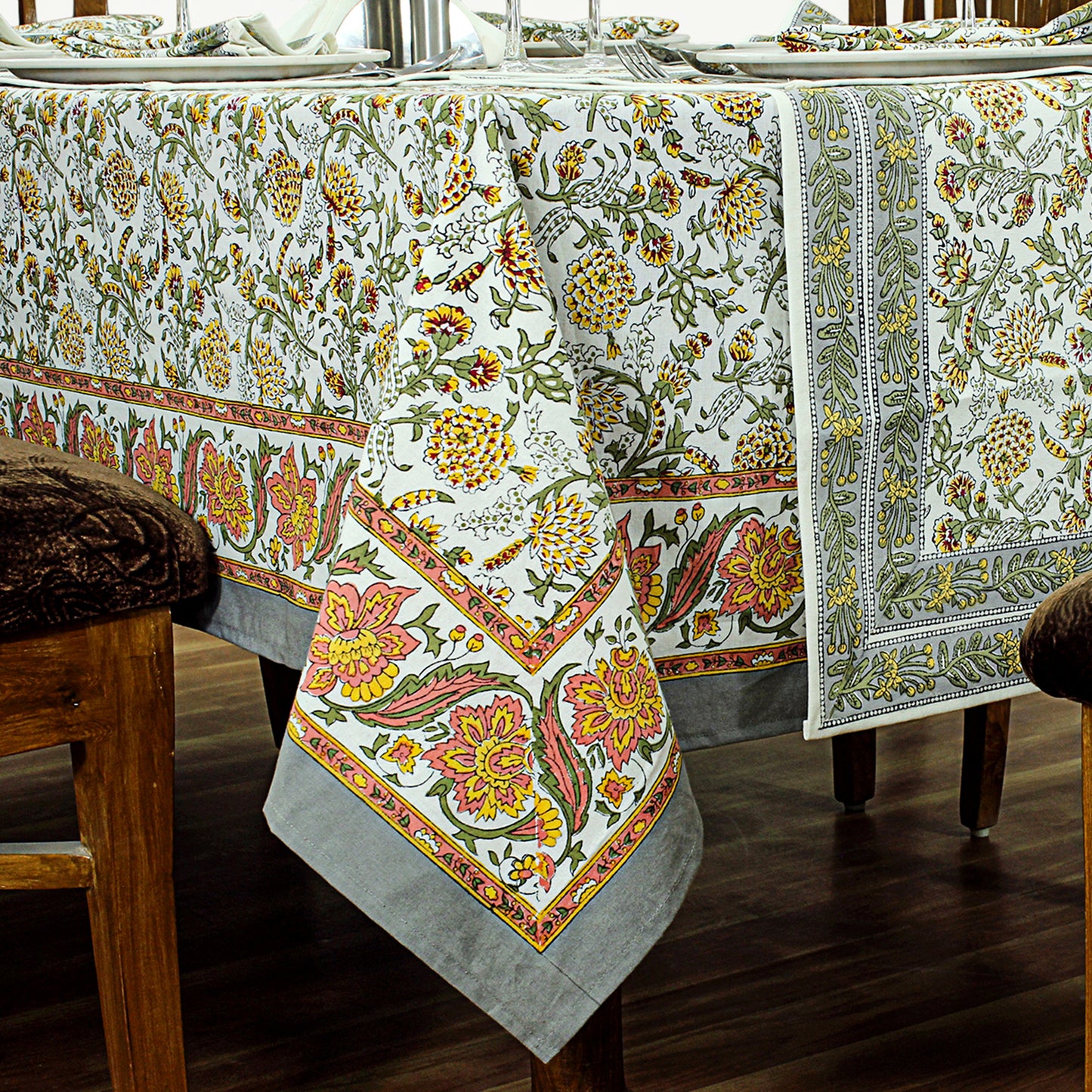 Indian Block Floral Print 100% Pure Cotton Cloth Tablecloth - My Store