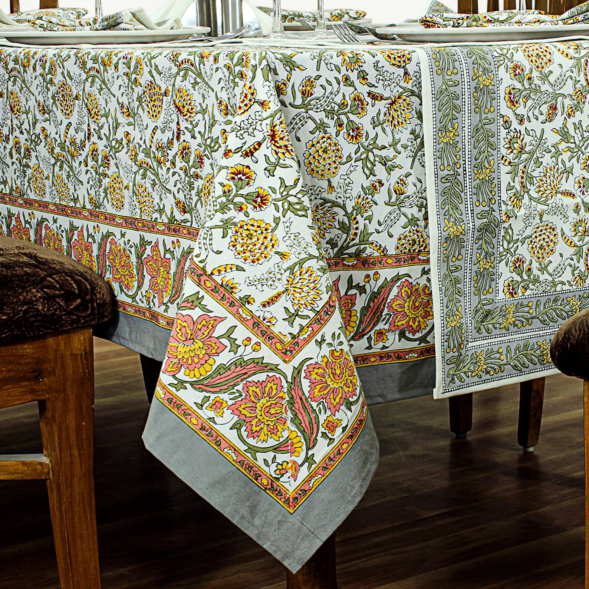 Indian Block Floral Print 100% Pure Cotton Cloth Tablecloth - My Store