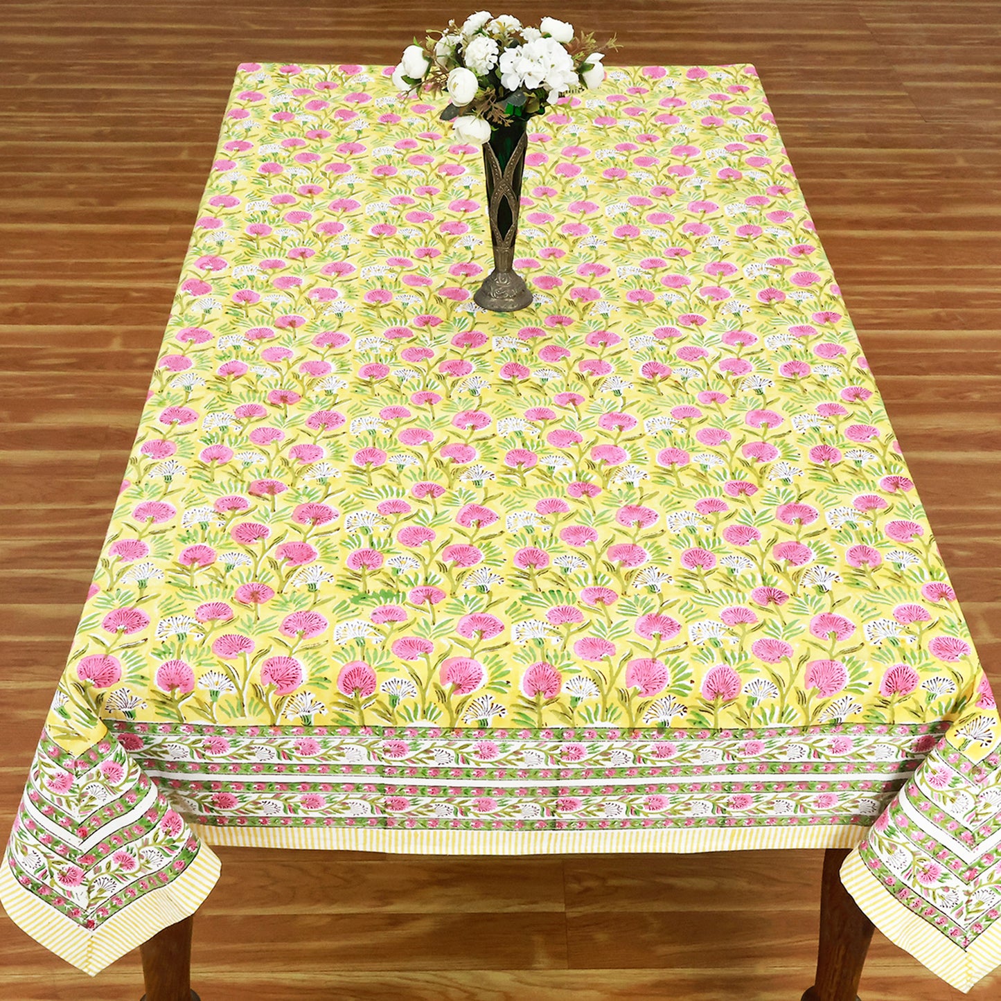 Red and Yellow Handmade Block Printed Rectangle Dinning Tablecloth for Table Decor - My Store