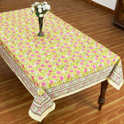 Red and Yellow Handmade Block Printed Rectangle Dinning Tablecloth for Table Decor - My Store