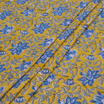 Cotton Bedsheet – Hand Block Floral Print – Yellow and Blue – King, Queen, Twin Sizes - My Store