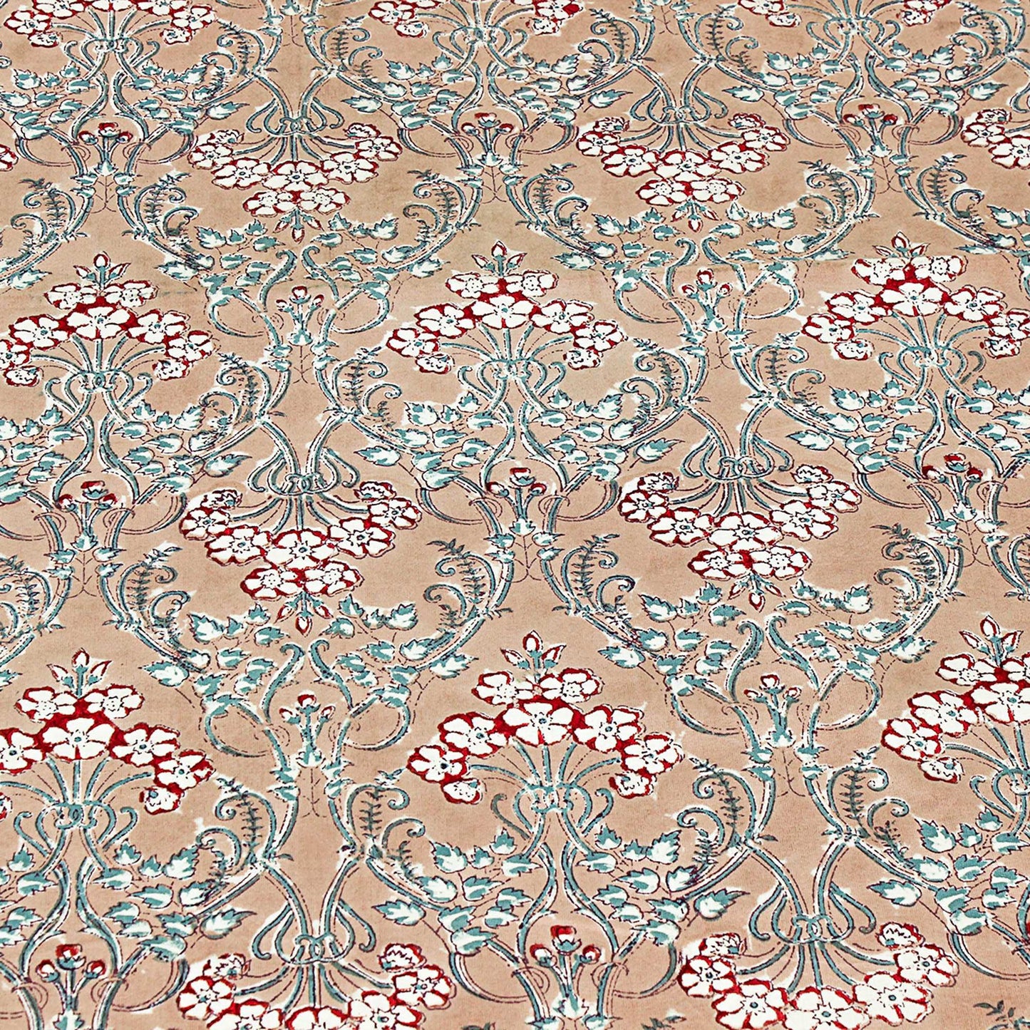 Dark Vanilla & Red Floral Block Printed Table Cloth - My Store