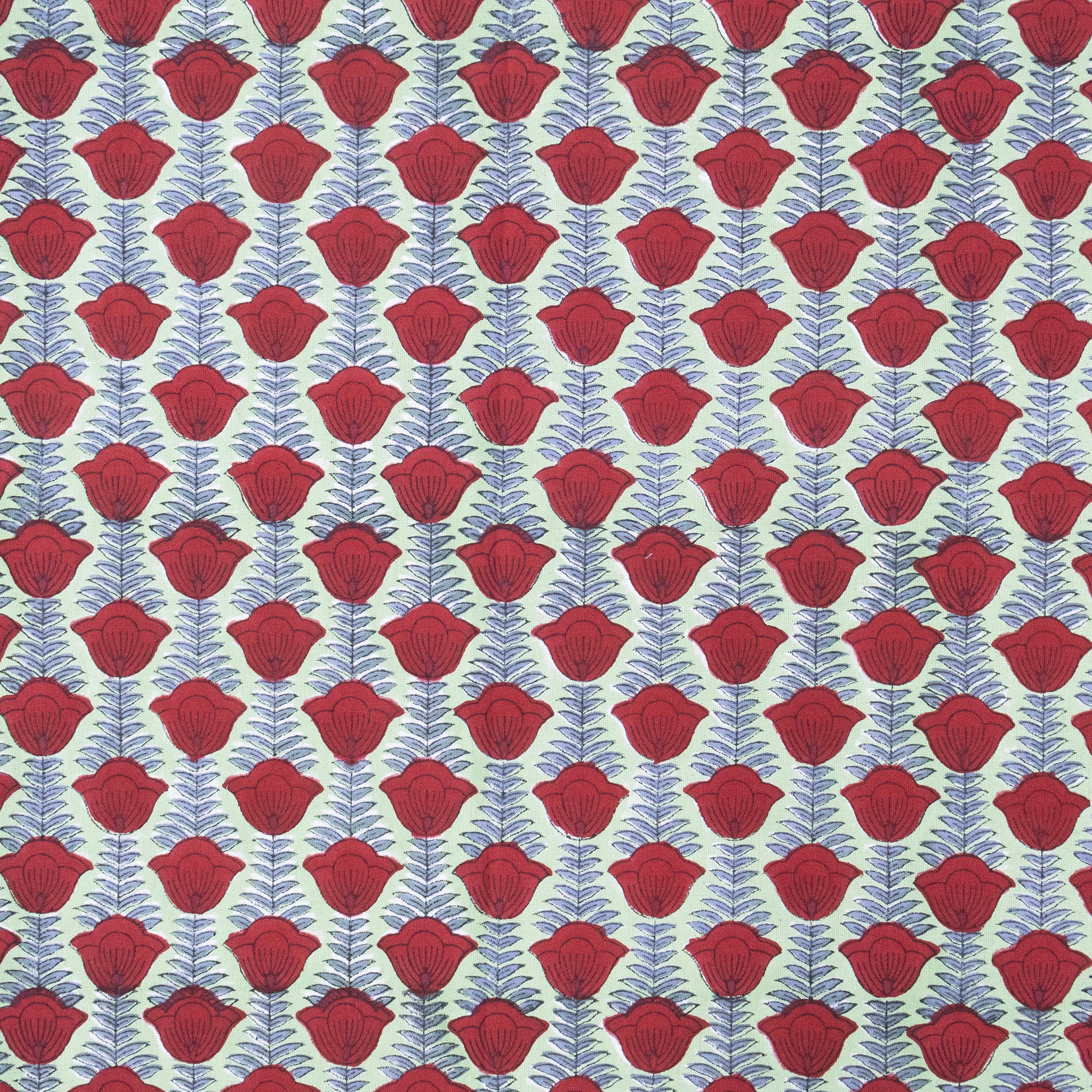 Red and Teal Green Indian Hand Block Floral Printed Tablecloth - My Store