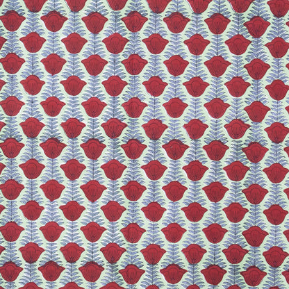 Red and Teal Green Indian Hand Block Floral Printed Tablecloth - My Store