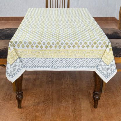 Indian Handmade Block Printed Cotton Yellow and Blue Rectangle Tablecloth - My Store