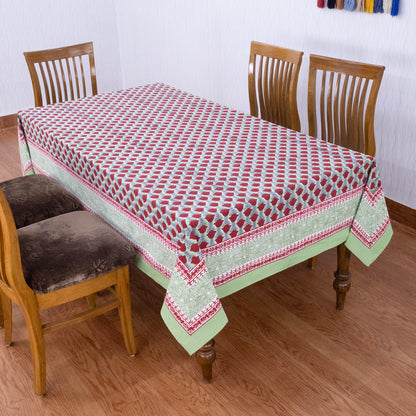 Red and Teal Green Indian Hand Block Floral Printed Tablecloth - My Store