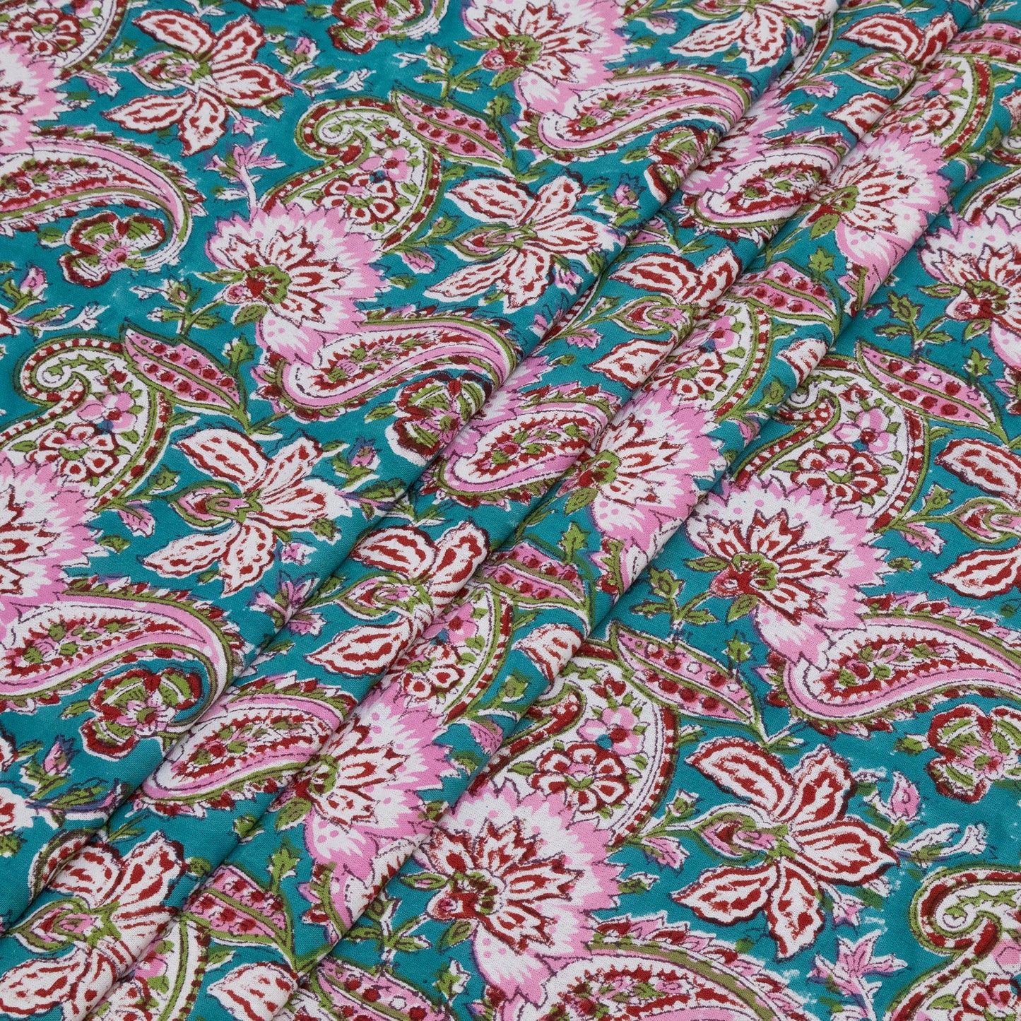 Cotton Bedsheet – Hand Block Floral Print – Green and Pink – King, Queen, Twin Sizes - My Store