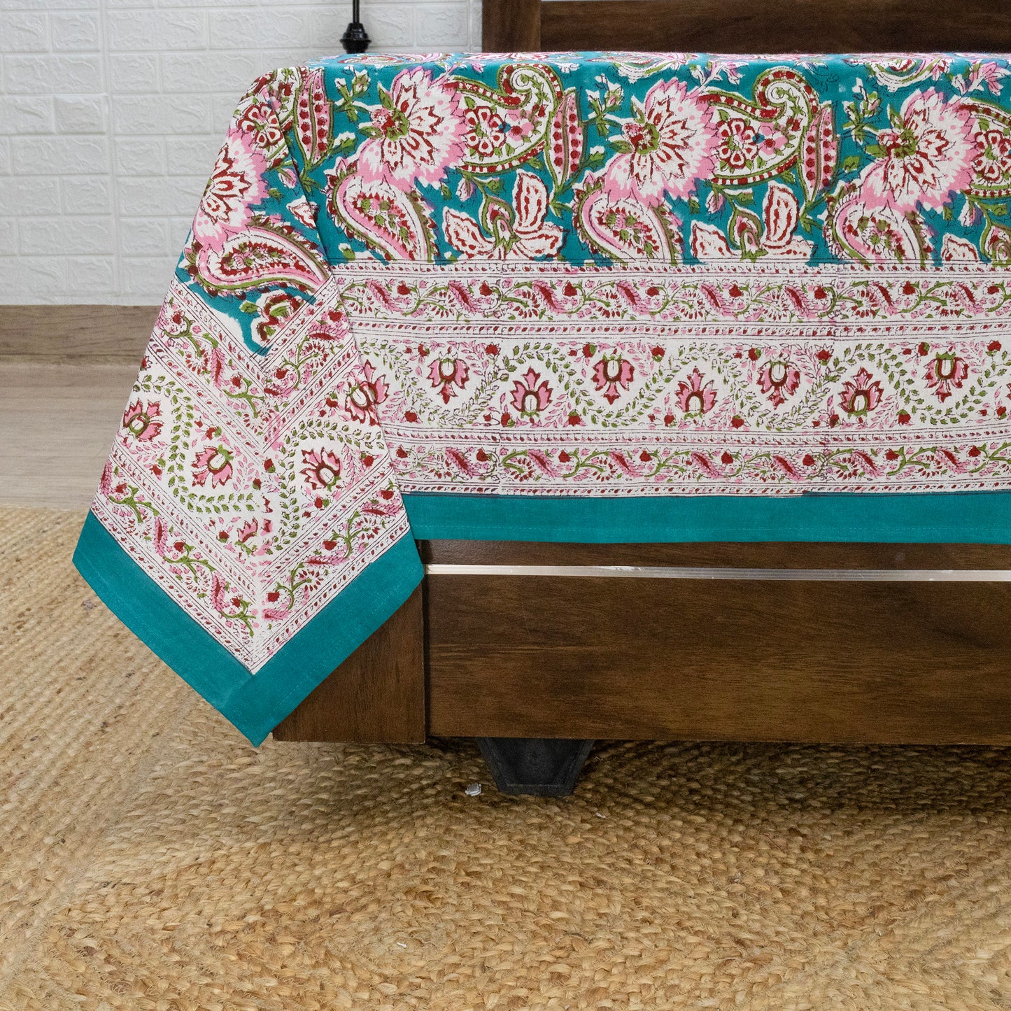 Cotton Bedsheet – Hand Block Floral Print – Green and Pink – King, Queen, Twin Sizes - My Store