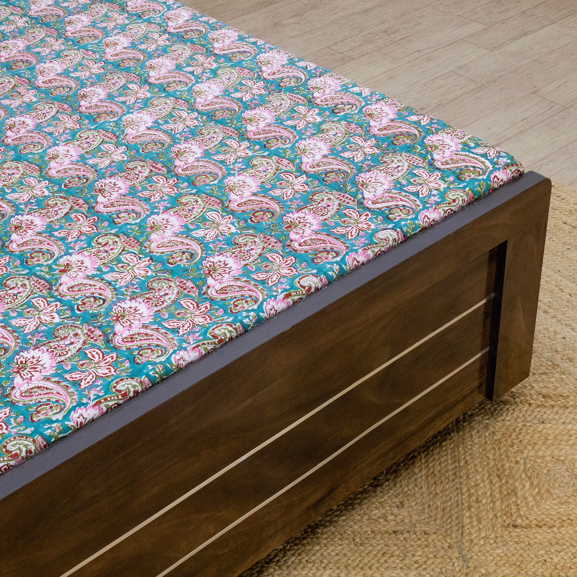 Cotton Bedsheet – Hand Block Floral Print – Green and Pink – King, Queen, Twin Sizes - My Store