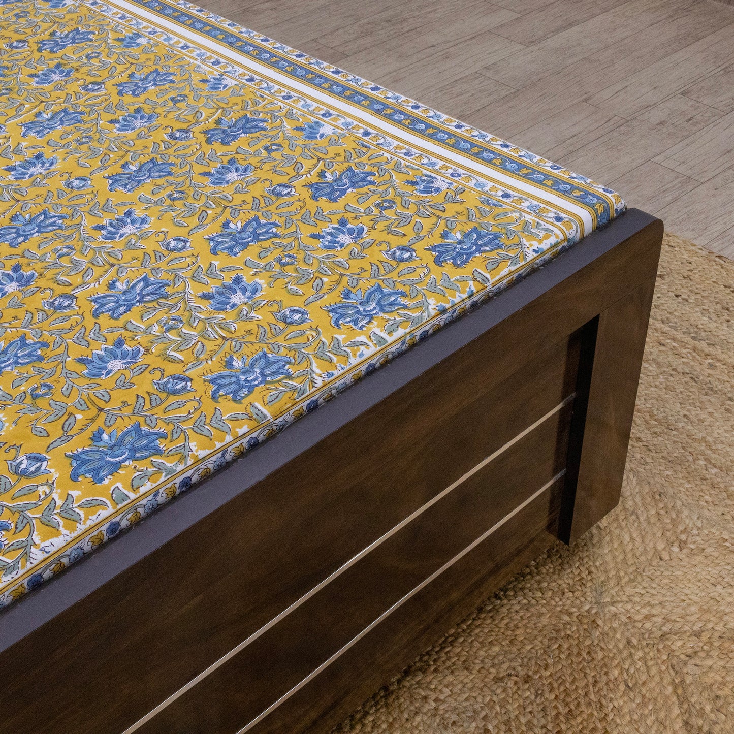 Cotton Bedsheet – Hand Block Floral Print – Yellow and Blue – King, Queen, Twin Sizes - My Store