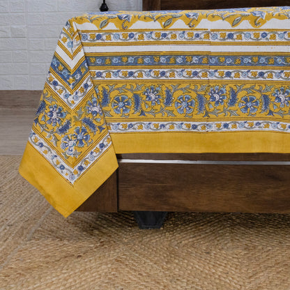 Cotton Bedsheet – Hand Block Floral Print – Yellow and Blue – King, Queen, Twin Sizes - My Store