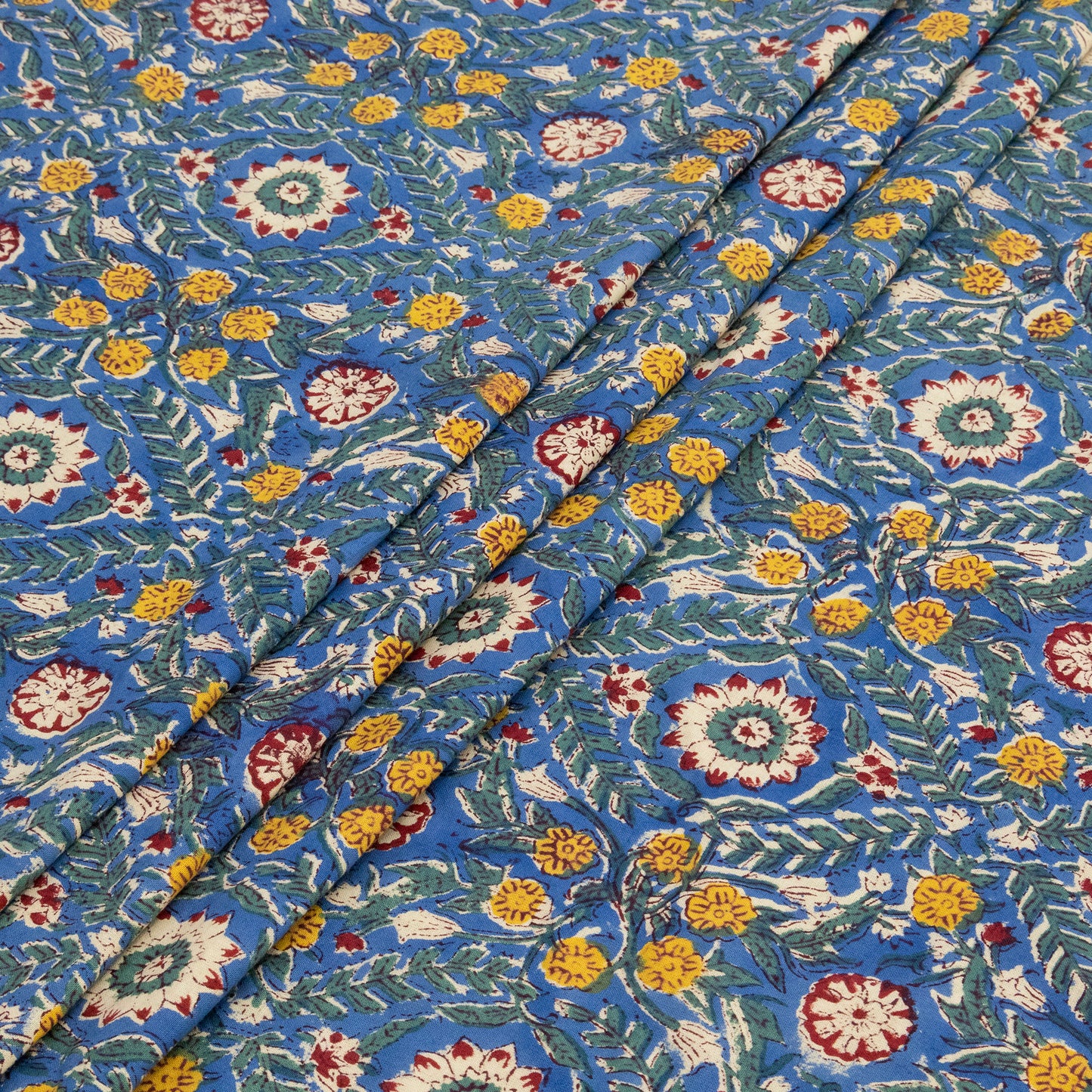 Cotton Bedsheet – Hand Block Floral Print – Blue and Yellow – King, Queen, Twin Sizes - My Store