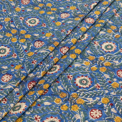 Cotton Bedsheet – Hand Block Floral Print – Blue and Yellow – King, Queen, Twin Sizes - My Store
