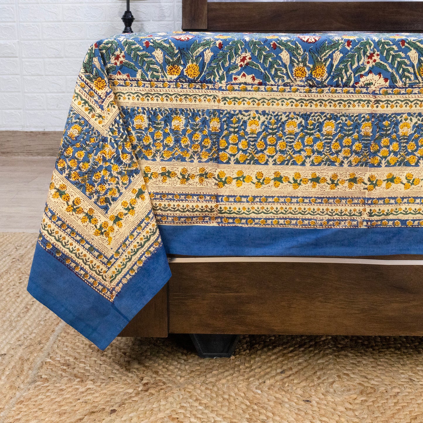 Cotton Bedsheet – Hand Block Floral Print – Blue and Yellow – King, Queen, Twin Sizes - My Store