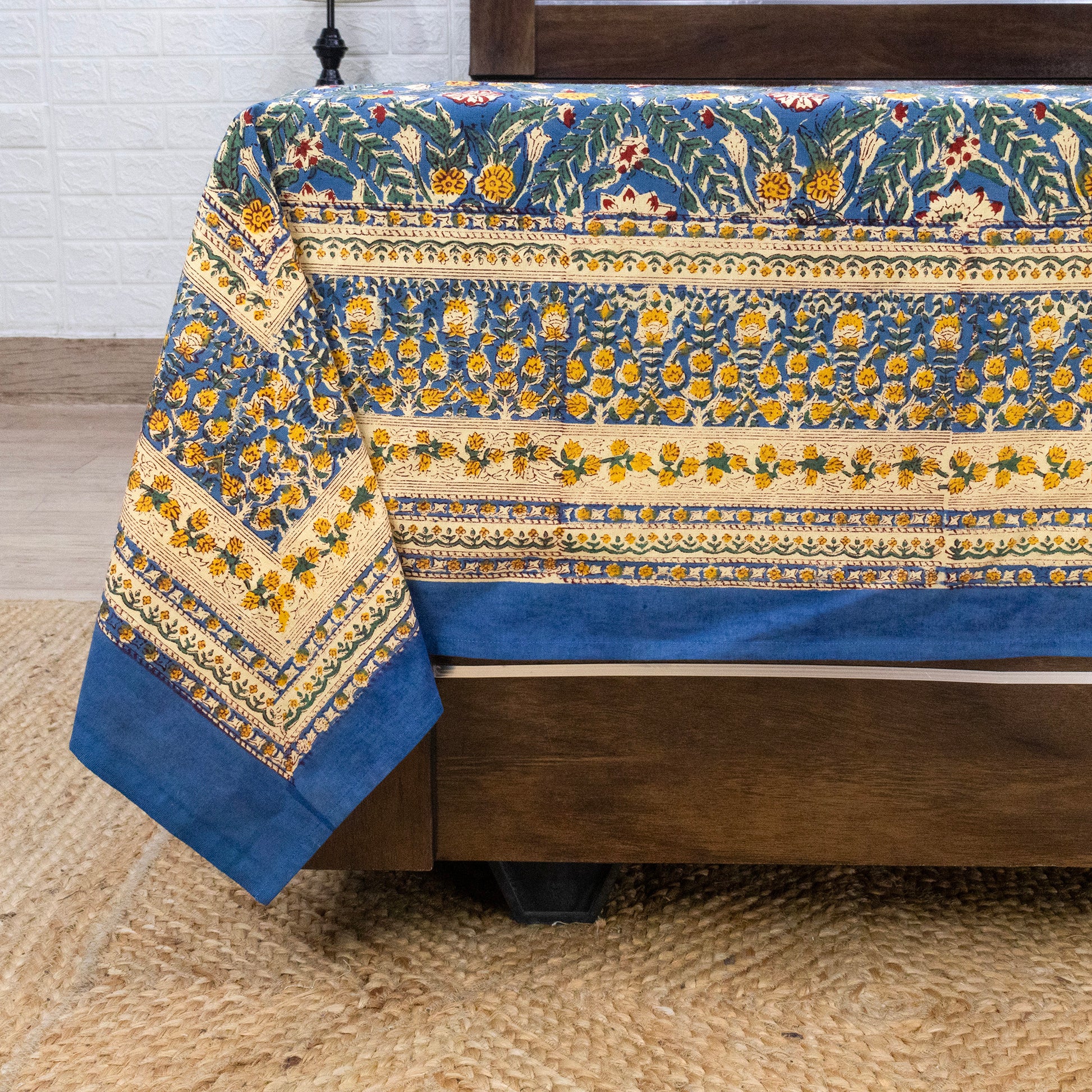 Cotton Bedsheet – Hand Block Floral Print – Blue and Yellow – King, Queen, Twin Sizes - My Store