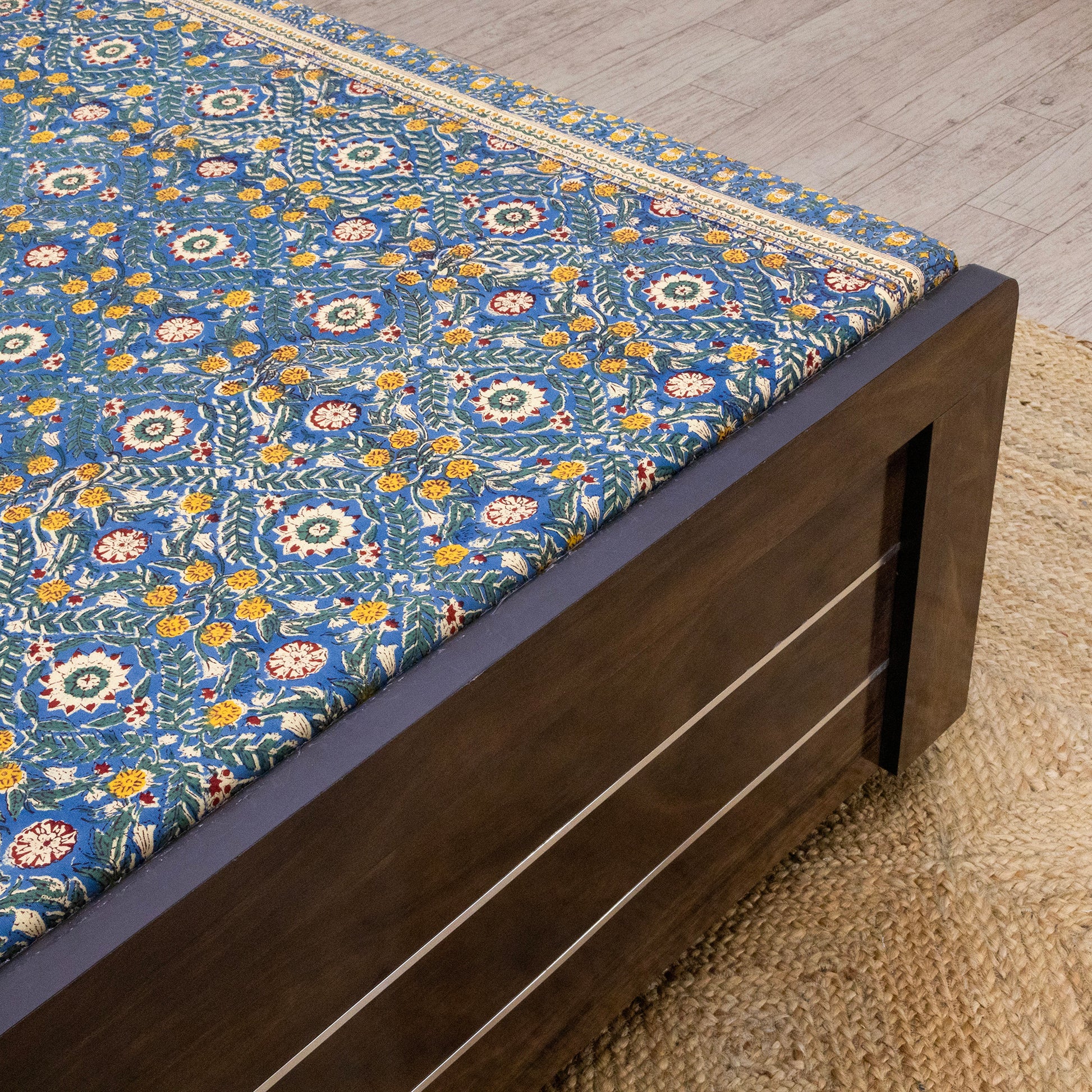 Cotton Bedsheet – Hand Block Floral Print – Blue and Yellow – King, Queen, Twin Sizes - My Store