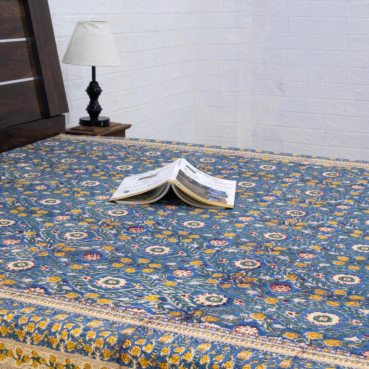 Cotton Bedsheet – Hand Block Floral Print – Blue and Yellow – King, Queen, Twin Sizes - My Store