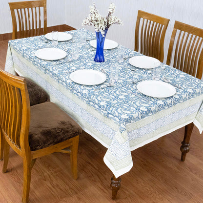 Indian Handmade Block Printed Cotton Blue and Green Rectangle Tablecloth - My Store