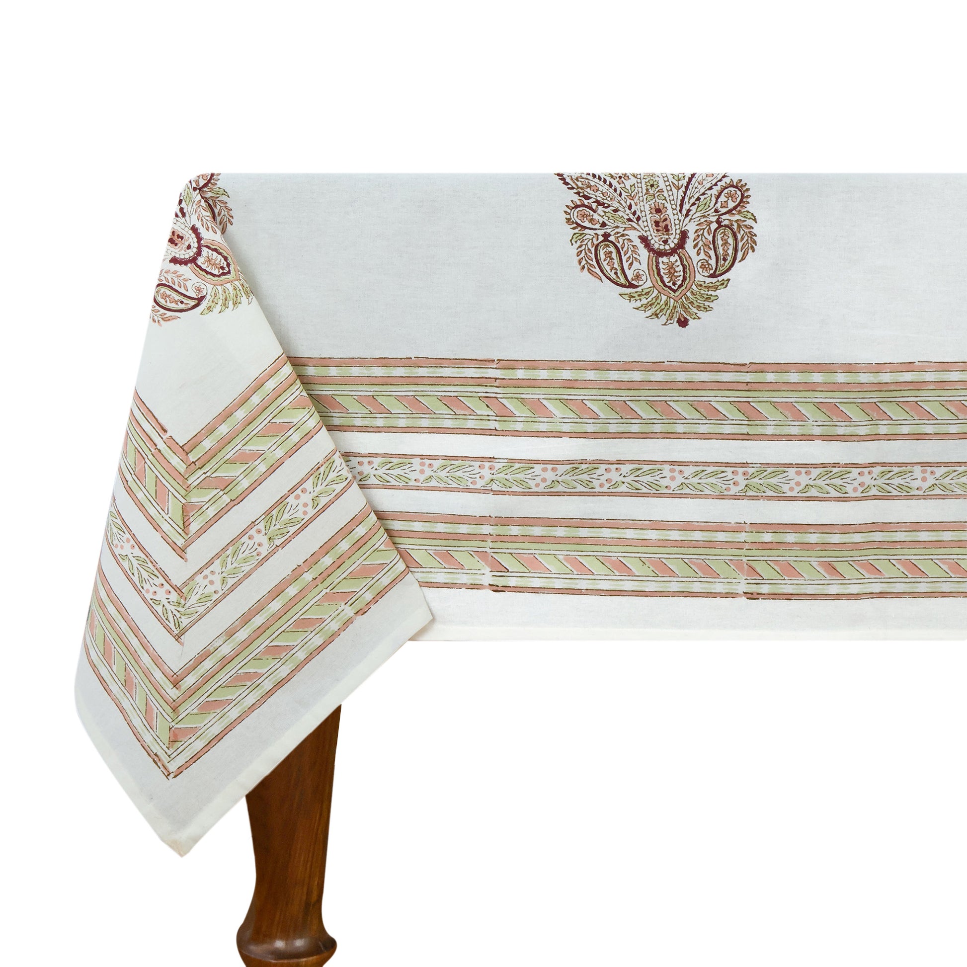Indian Handmade Block Printed Cotton White and Brown Rectangle Tablecloth - My Store