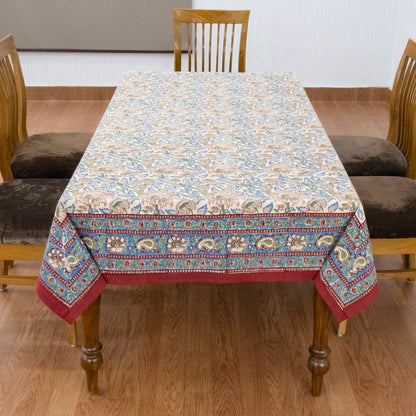 Indian Handmade Block Printed Cotton Orange and Blue Rectangle Tablecloth - My Store
