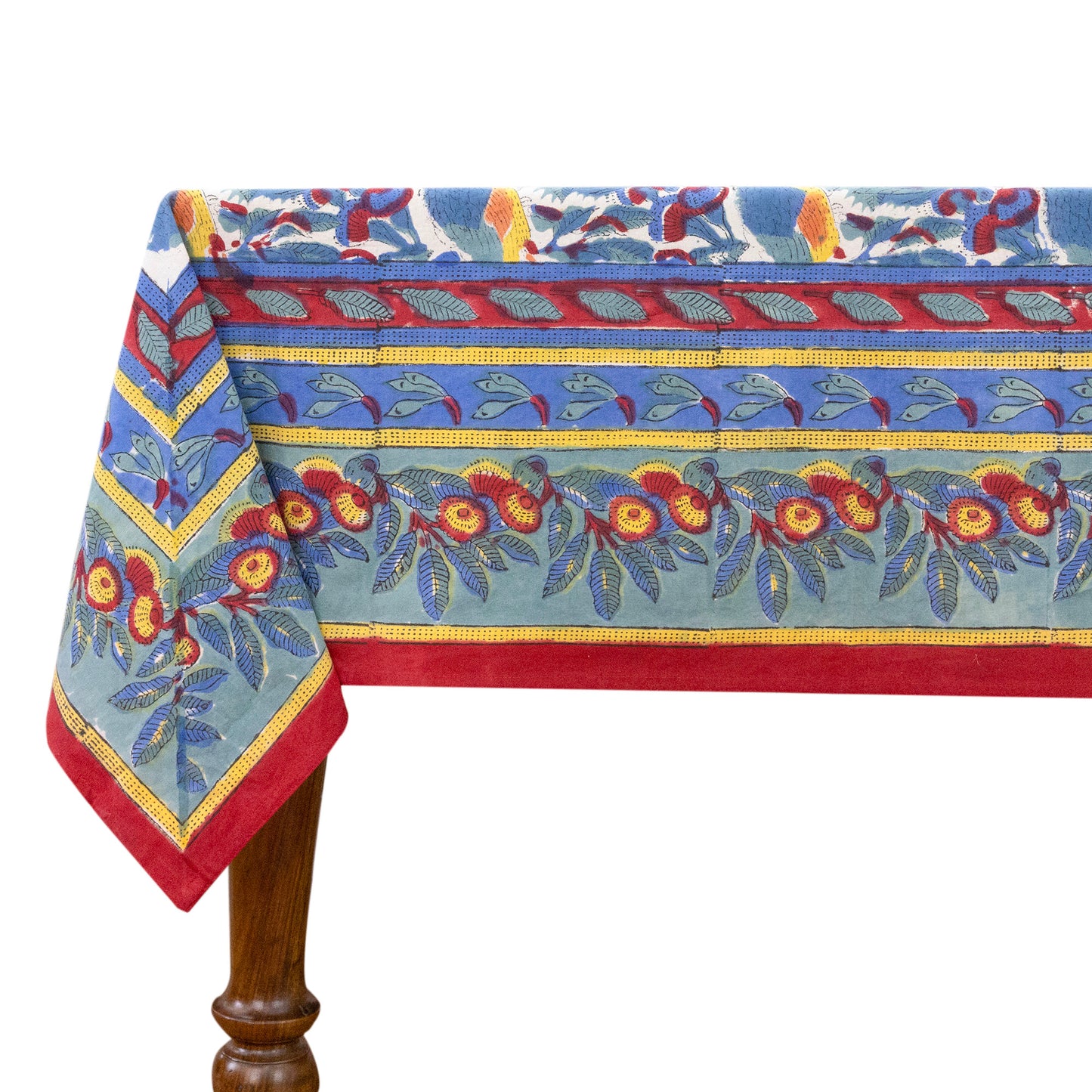 Indian Handmade Block Printed Cotton Purple and Red Rectangle Tablecloth - My Store