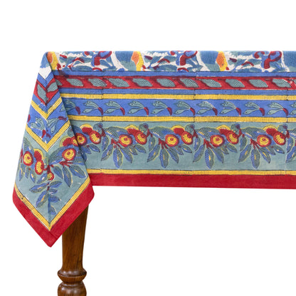 Indian Handmade Block Printed Cotton Purple and Red Rectangle Tablecloth - My Store