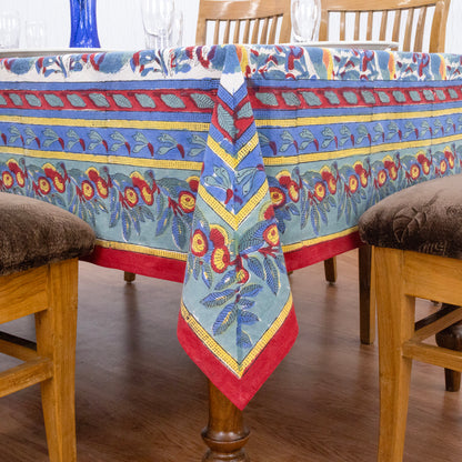 Indian Handmade Block Printed Cotton Purple and Red Rectangle Tablecloth - My Store