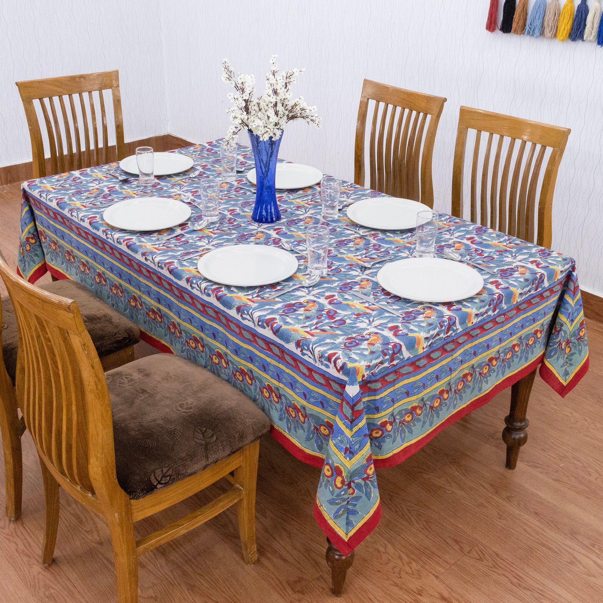 Indian Handmade Block Printed Cotton Purple and Red Rectangle Tablecloth - My Store