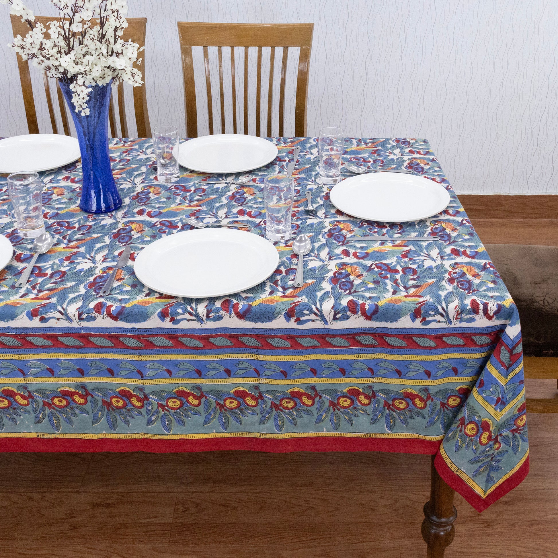 Indian Handmade Block Printed Cotton Purple and Red Rectangle Tablecloth - My Store
