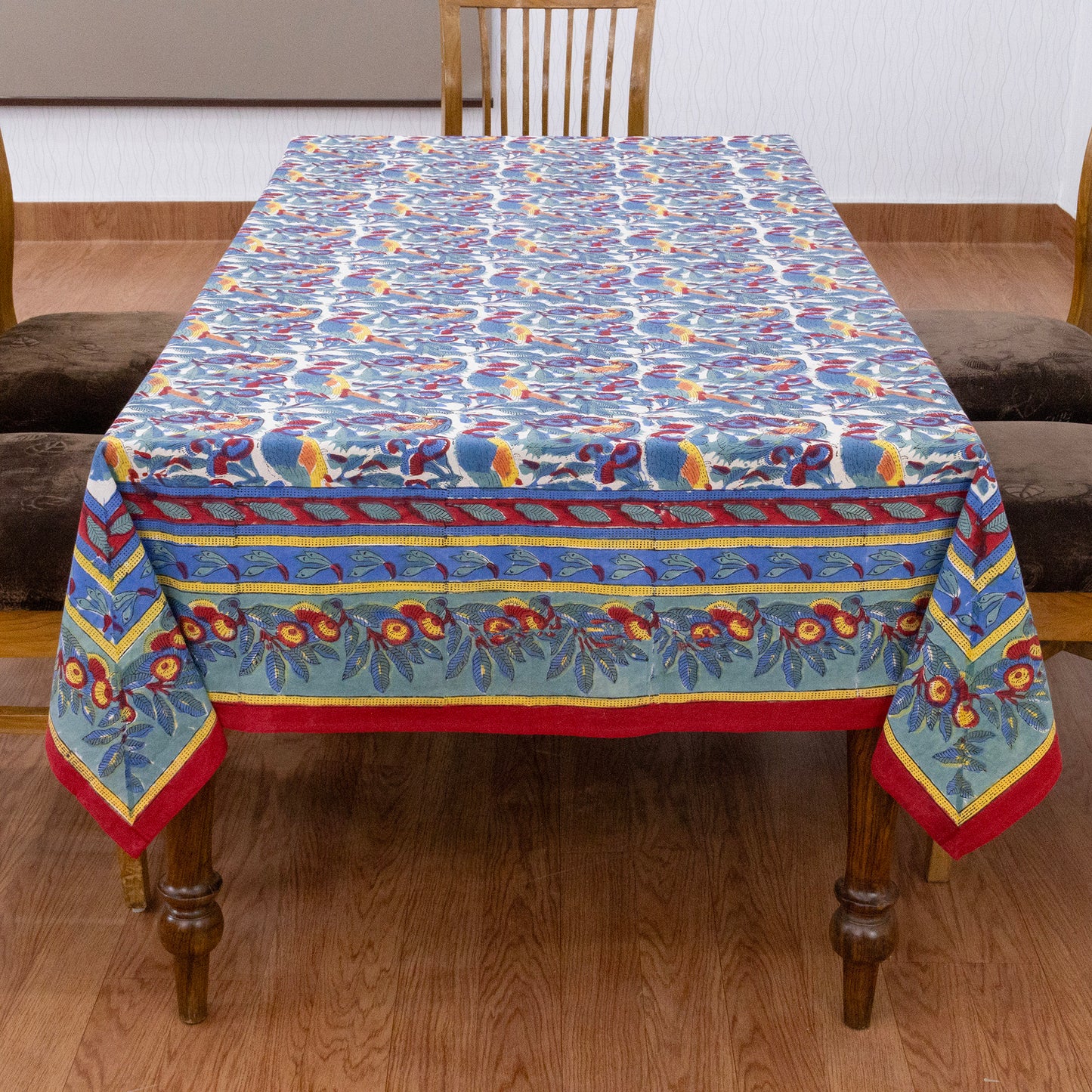 Indian Handmade Block Printed Cotton Purple and Red Rectangle Tablecloth - My Store