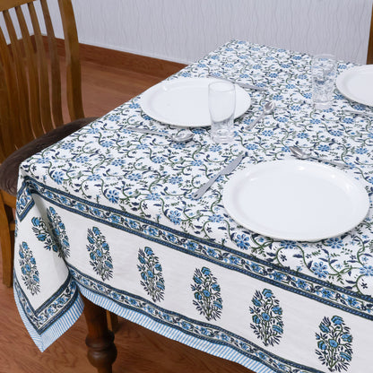 Indian Handmade Block Printed Cotton Blue and White Rectangle Tablecloth - My Store