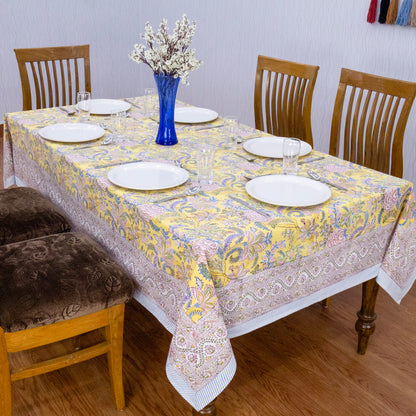 Indian Handmade Block Printed Cotton Yellow and Pink Rectangle Tablecloth - My Store