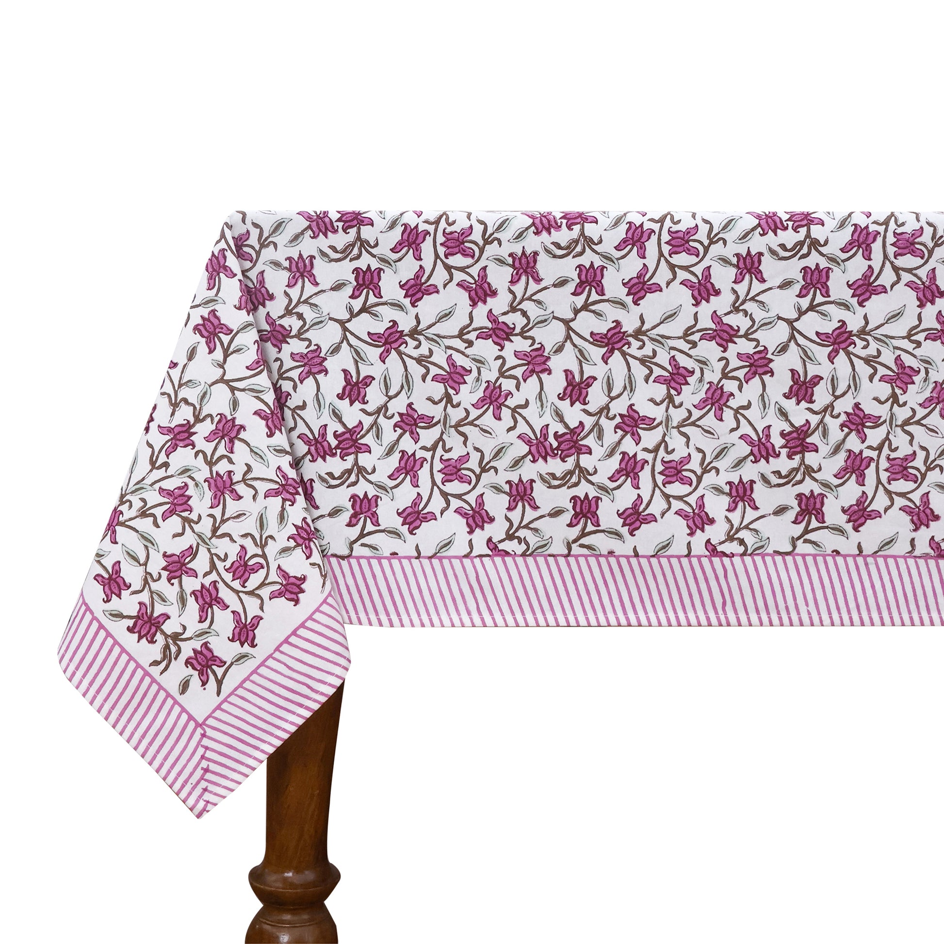 Indian Handmade Block Printed Cotton Purple and White Rectangle Tablecloth - My Store