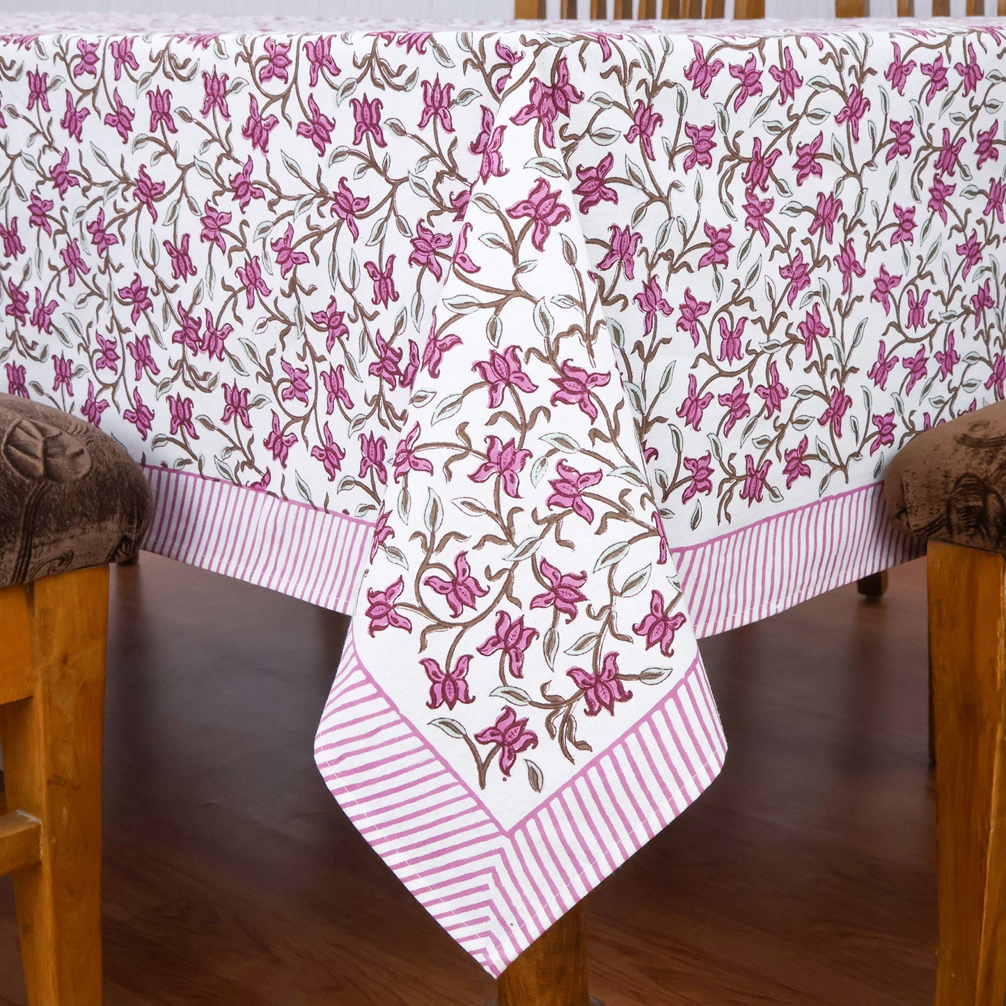 Indian Handmade Block Printed Cotton Purple and White Rectangle Tablecloth - My Store