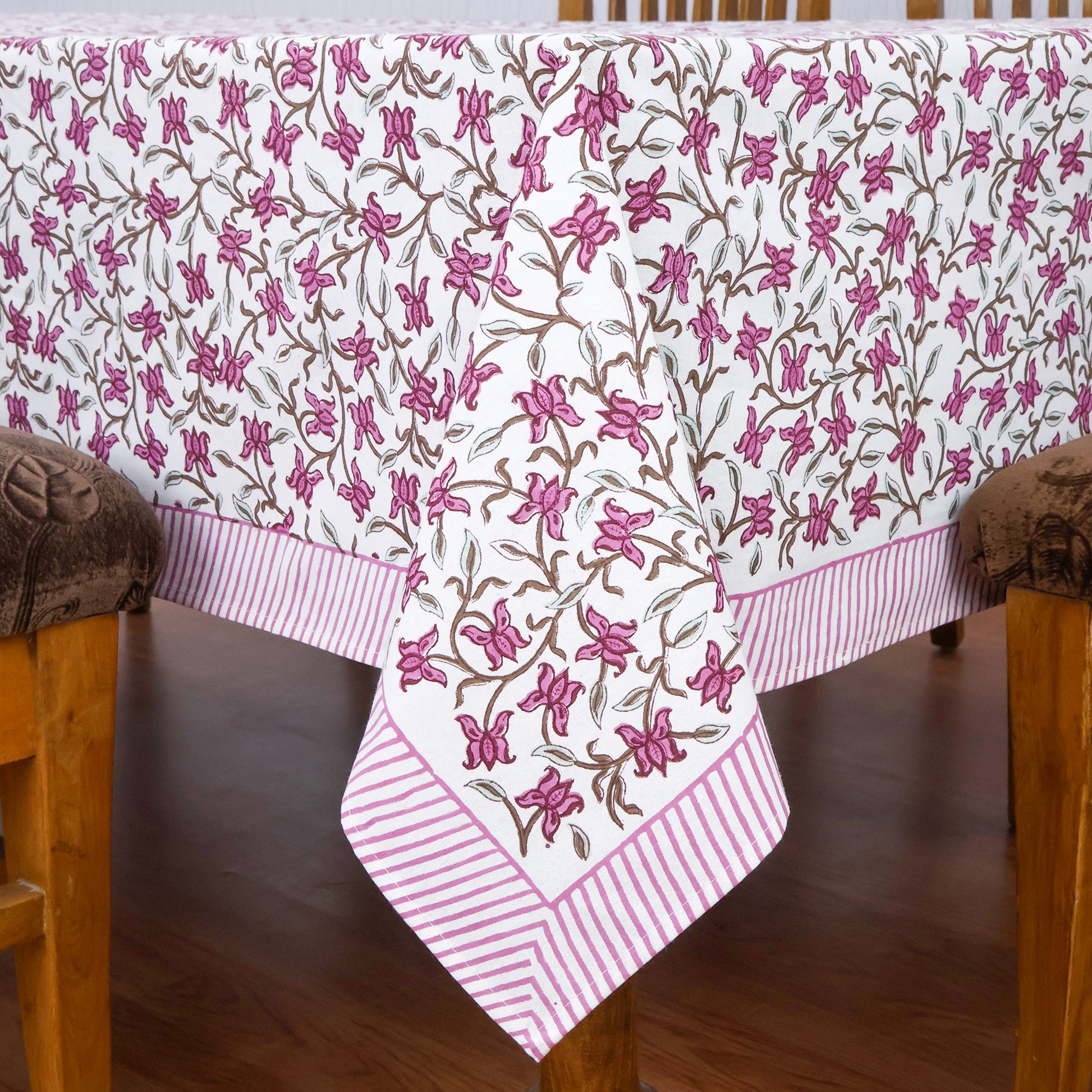 Indian Handmade Block Printed Cotton Purple and White Rectangle Tablecloth - My Store