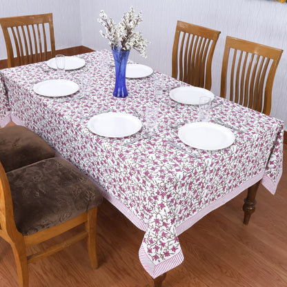 Indian Handmade Block Printed Cotton Purple and White Rectangle Tablecloth - My Store