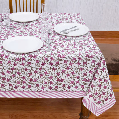 Indian Handmade Block Printed Cotton Purple and White Rectangle Tablecloth - My Store