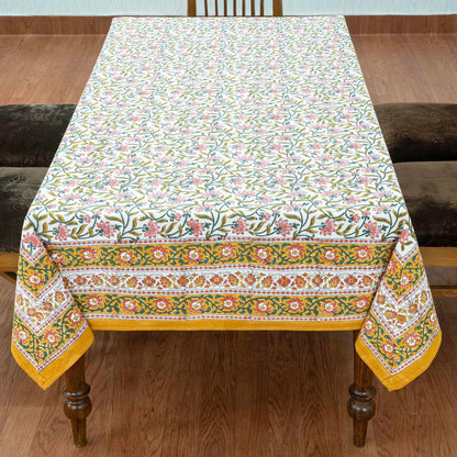 Indian Handmade Block Printed Cotton Yellow and Pink Rectangle Tablecloth - My Store
