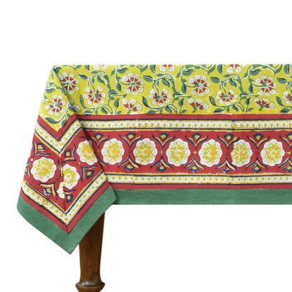 Indian Handmade Block Printed Cotton Yellow and Green Rectangle Tablecloth - My Store
