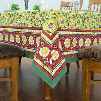 Indian Handmade Block Printed Cotton Yellow and Green Rectangle Tablecloth - My Store