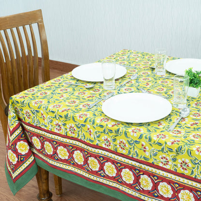 Indian Handmade Block Printed Cotton Yellow and Green Rectangle Tablecloth - My Store