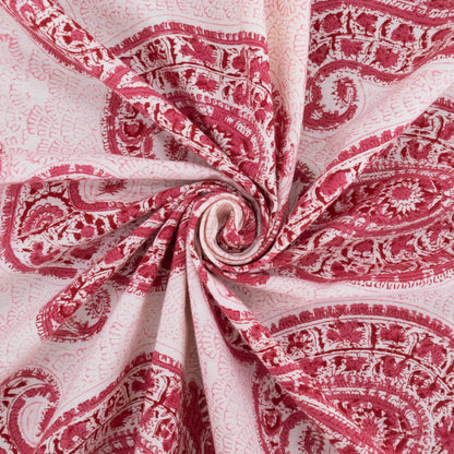 Indian Handmade Block Printed Cotton Pink and White Rectangle Tablecloth - My Store