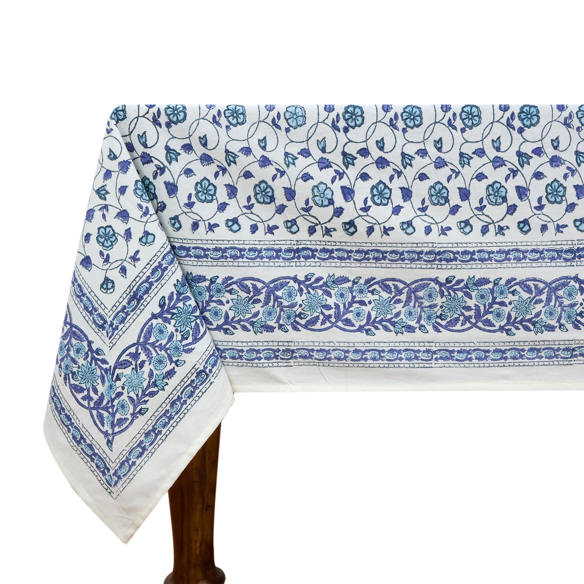 Purple and White Block Print Cotton Tablecloth, Handmade Indian Rectangle Table Linen - My Store