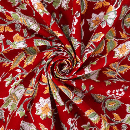 Red and Green Block Print Cotton Tablecloth, Handmade Indian Rectangle Table Linen - My Store