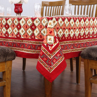 Artisan Block Print Cotton Tablecloth, Yellow and Red Indian Rectangle Dining Cover - My Store